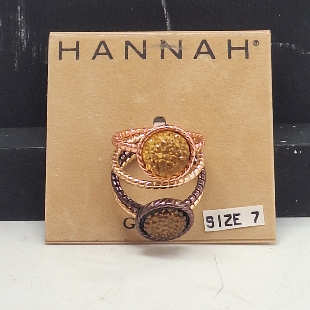 Hannah Global Goldtone, Rose Goldtone, Brown Textured Ring Set Of 4 Size 7